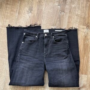 Citizens Of Humanity Black Frayed Hem Wide Leg Jeans